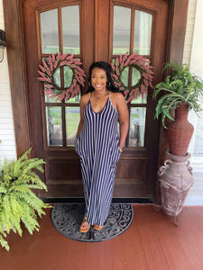 Striped Right Maxi- Navy/Ivory